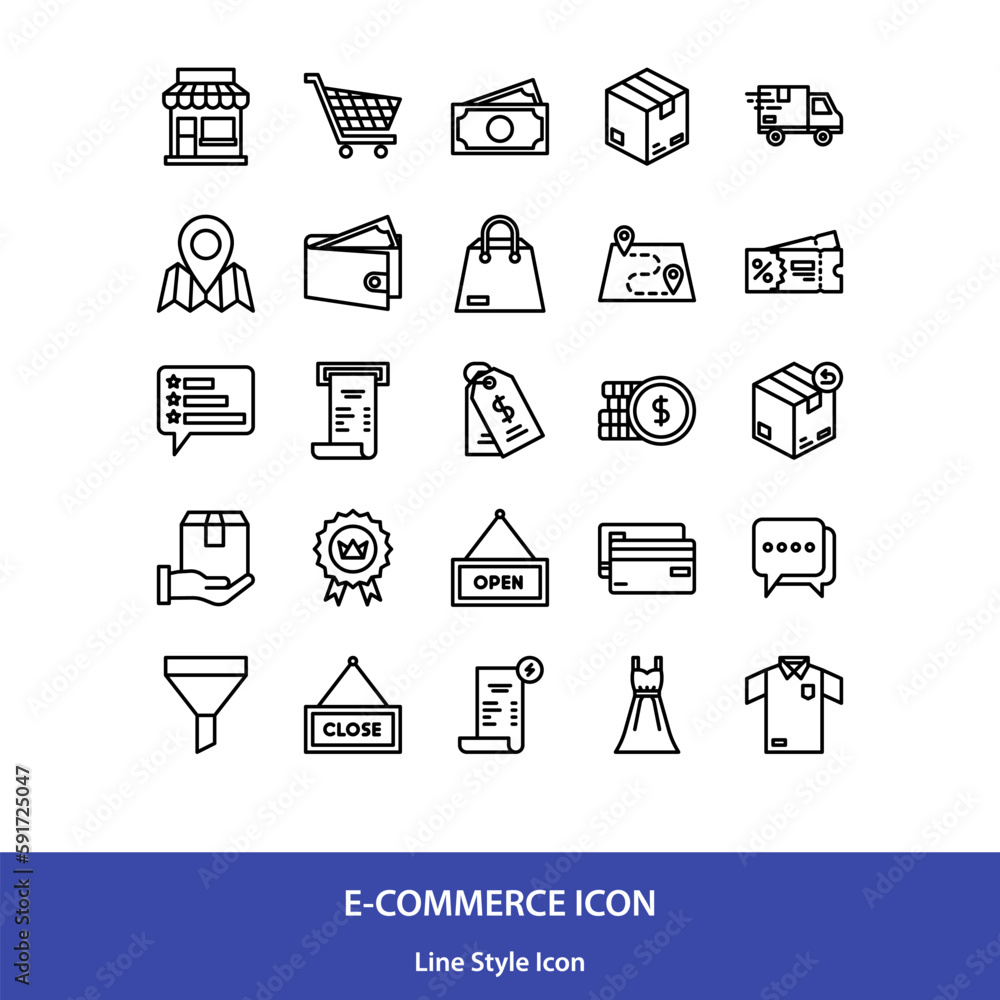 Fototapeta premium Ecommerce icon pack in line style vector, Shop icon, Online shop icon, delivery icon