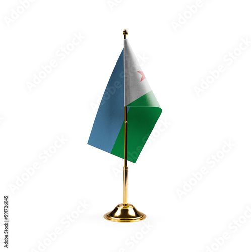 Small national flag of the Djibouti on a white background