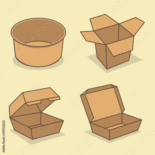 Set food paper packaging, paperbox, food cup, food container vector illustration