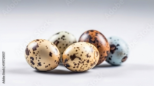 fresh quail eggs on white background