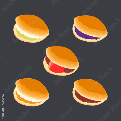Dorayaki. Japanese bean red bean jam pancake. Hand drawn watercolor vector illustration