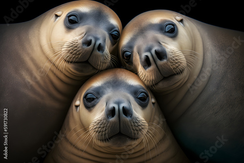  Funny Sea Lions Taking a Selfie Together, AI Generative © Nabil Bendannoun