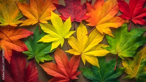 Gradient colorful maple leaves in autumn. Generative AI