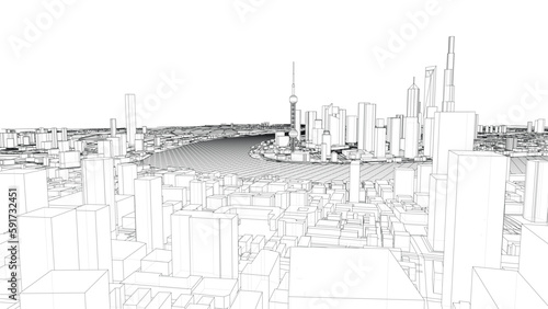 Outline city concept vector. Wire-frame style