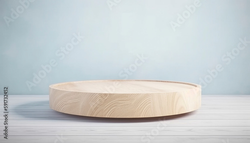 Empty beautiful round wood table  top counter on  interior in clean and bright with shadow background, Ready,white background, for product montage..