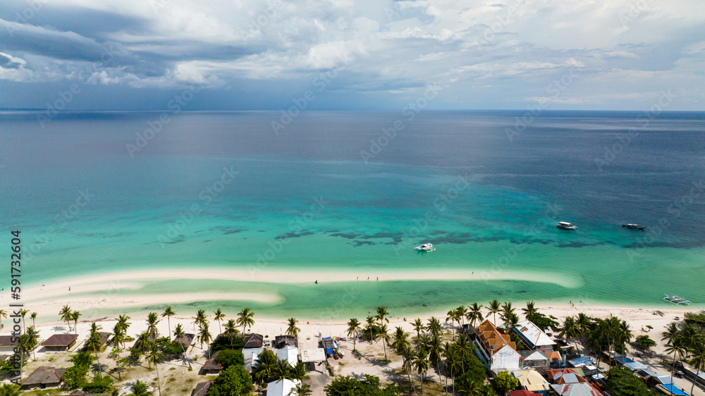 Aerial view of tropical landscape with a beautiful beach. Bantayan island, Philippines.