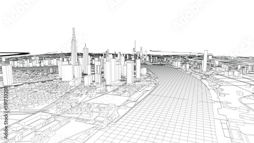 Outline city concept vector. Wire-frame style