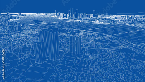 Outline city concept vector. Wire-frame style