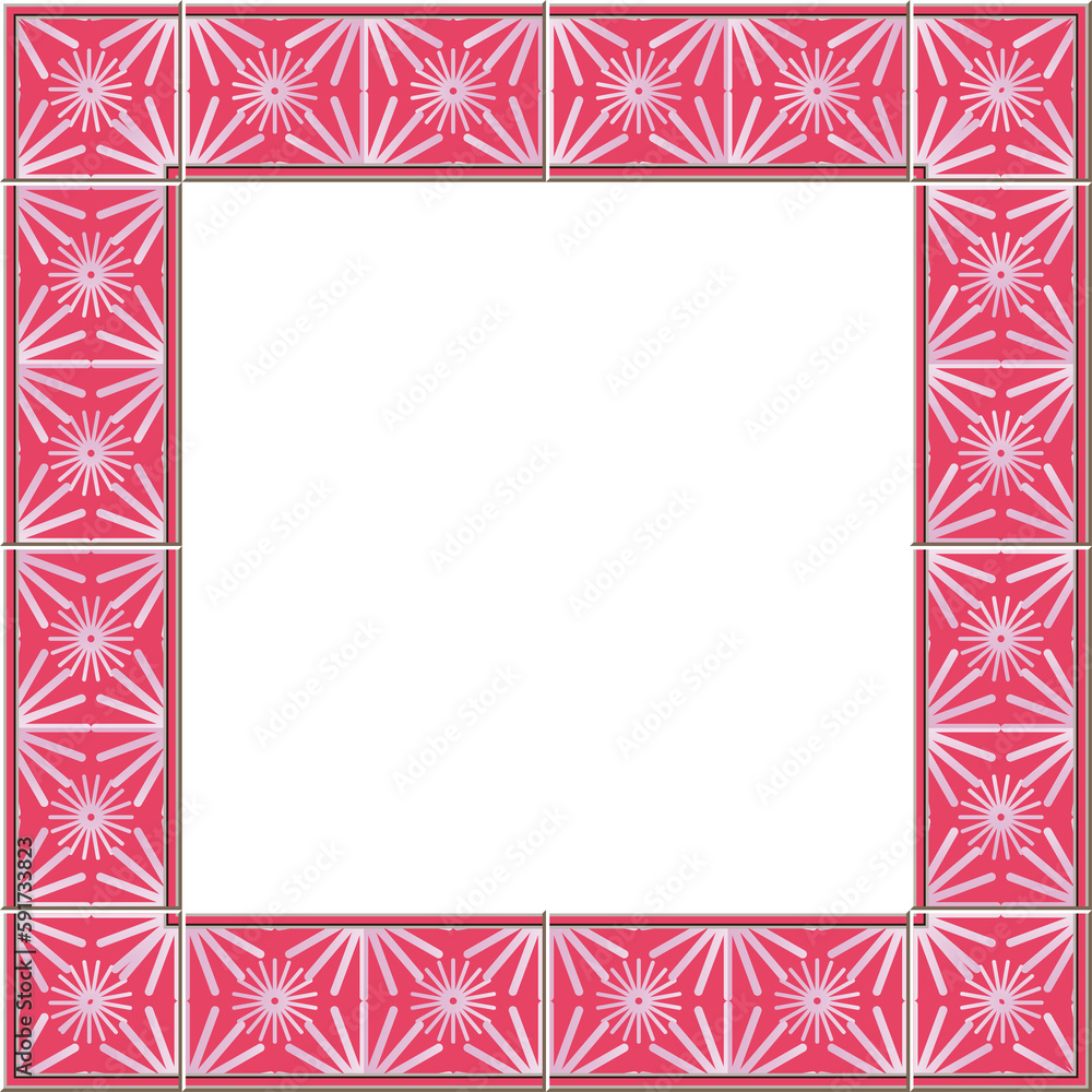 Antique tile frame pink star cross round geometry flower