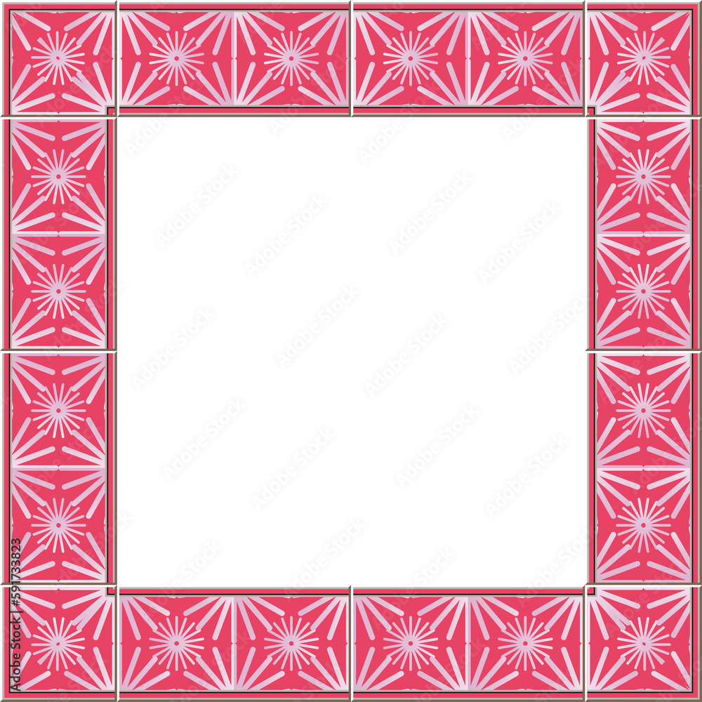 Antique tile frame pink star cross round geometry flower Antique tile frame pink star cross round geometry flower
