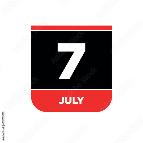 7th july day icon. day 7 of july calendar.