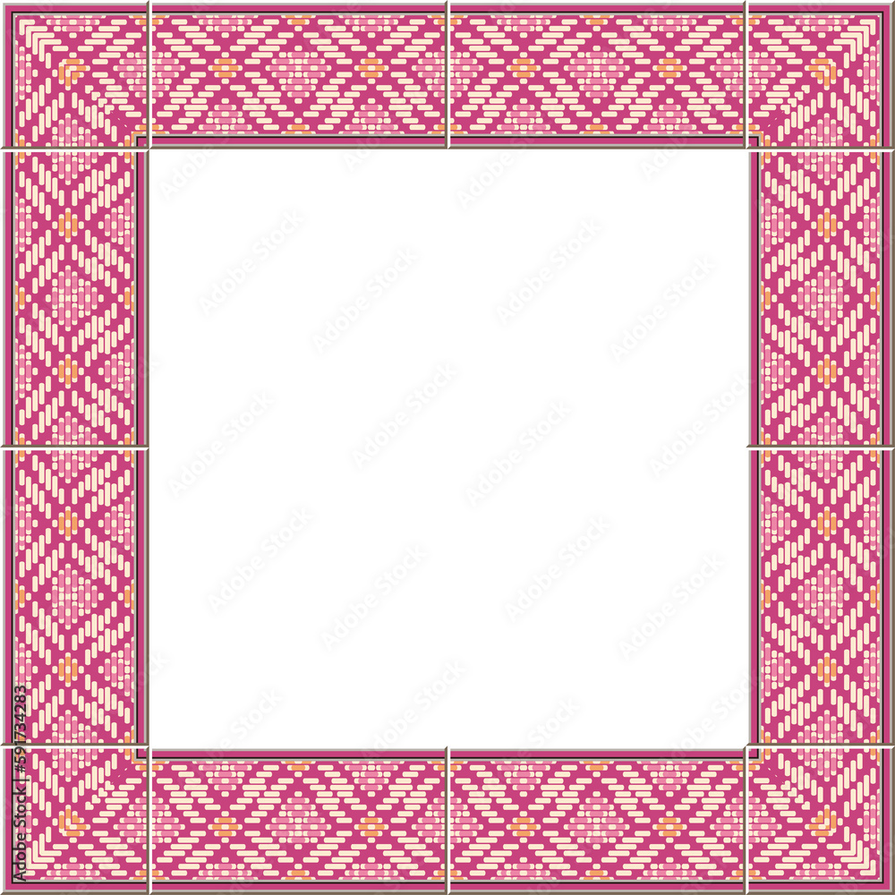 Antique tile frame pink check stitch cross geometry line Antique tile frame pink check stitch cross geometry line