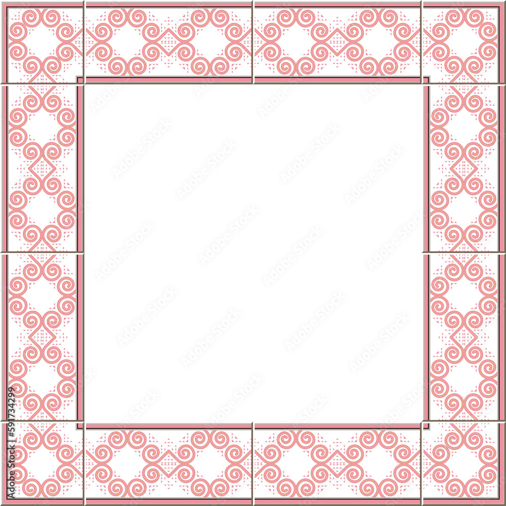 Antique tile frame pink spiral vortex cross line halftone