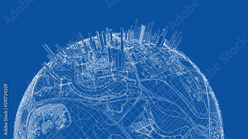 3d city sphere. Vector rendering of 3d