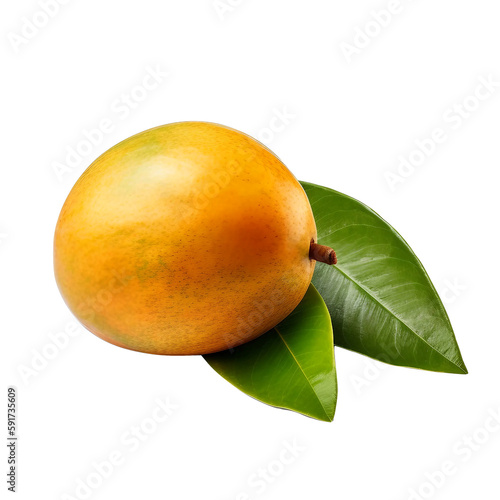 whole mango with leaves isolated on transparent background