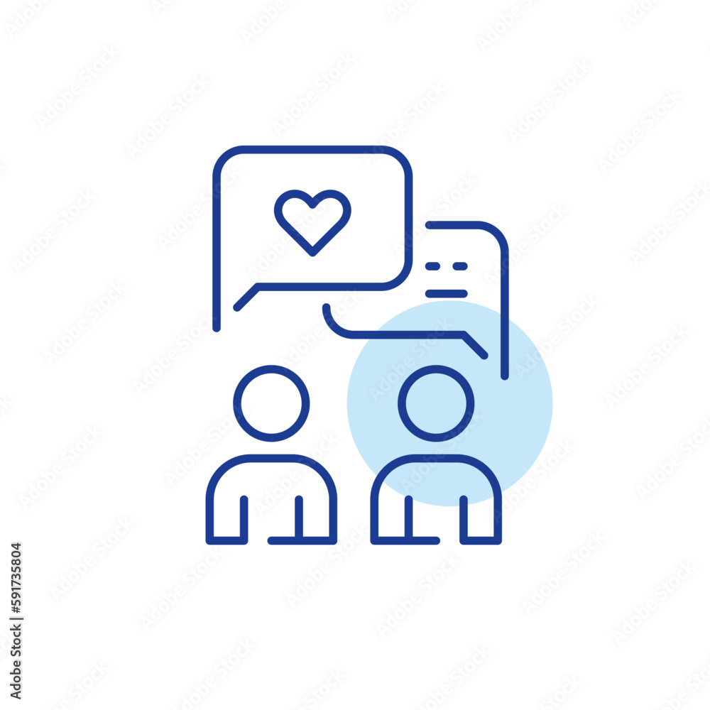 Dating app users exchanging flirting love messages. Pixel perfect, editable stroke line icon Dating app users exchanging flirting love messages. Pixel perfect, editable stroke line icon