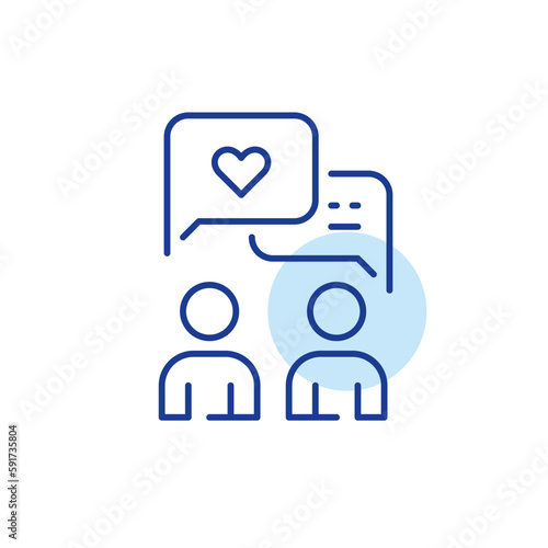 Dating app users exchanging flirting love messages. Pixel perfect, editable stroke line icon