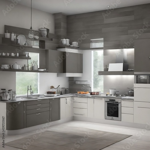 modern kitchen grey interior  generative Ai