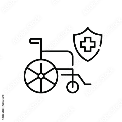 Wheelchair and accident rehabilitation covered by health insurance. Pixel perfect, editable stroke icon