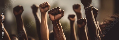 Raised fists in juneteenth and african liberation day celebration, generative AI