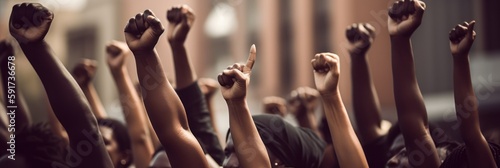 Raised fists in juneteenth and african liberation day celebration, generative AI