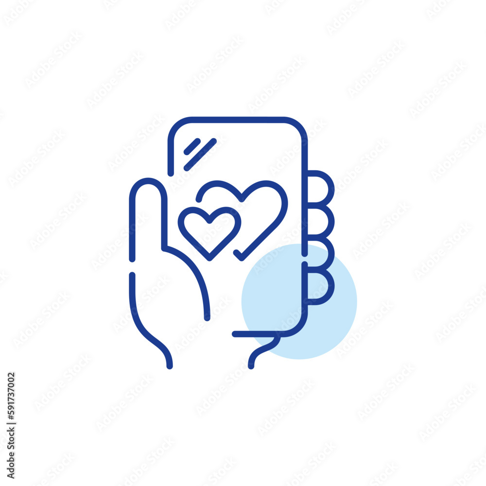 Dating app on smartphone. Two hearts symbol of love. Online romantic relationship. Pixel perfect, editable stroke icon Dating app on smartphone. Two hearts symbol of love. Online romantic relationship. Pixel perfect, editable stroke icon