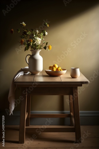 Wallpaper Mural A vase of flowers sits on a table next to a bowl of oranges. Torontodigital.ca