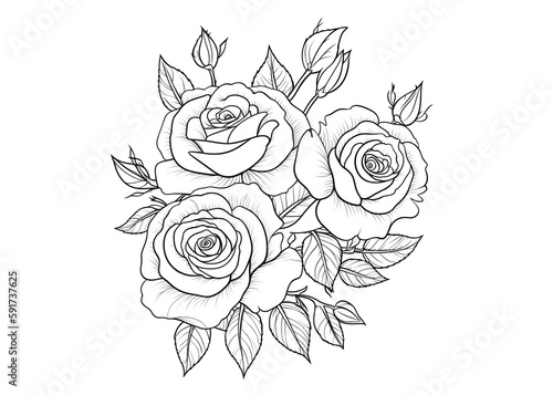 Cloring Book Roses outline Png