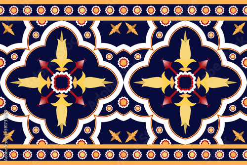 Motif ethnic handmade beautiful Ikat art. Ethnic abstract floral seamless pattern on background art. folk embroidery, Peruvian, Indian, Asia, Moroccan, Turkey, and Uzbek style. Aztec geometric art orn