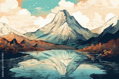Mountain watercolor wallpaper background  made with generative ai