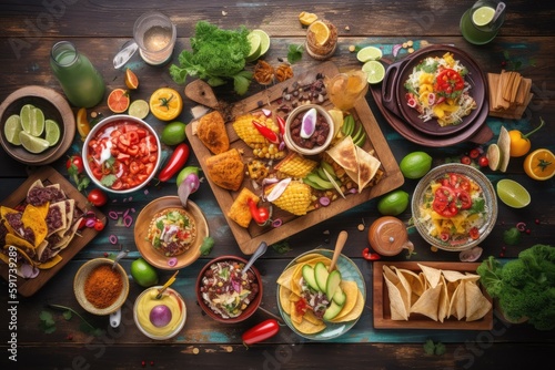 Cinco de Mayo Table with Traditional Mexican Food, AI Generated