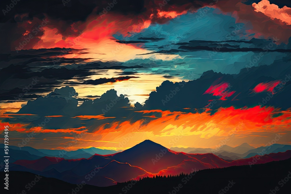 serene sunset over a majestic mountain range. Generative AI