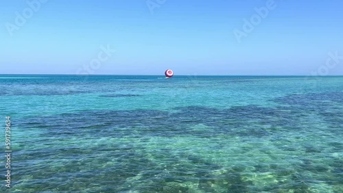 Wallpaper Mural Parachute flight over the Red Sea. Blue water with sun glare and swimming fish in Egypt. The seaside resort has an all-inclusive system. Hurghada 2022 Torontodigital.ca