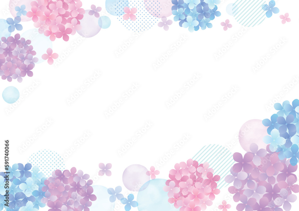 梅雨の紫陽花 背景フレームイラスト 水彩 梅雨の紫陽花 背景フレームイラスト 水彩