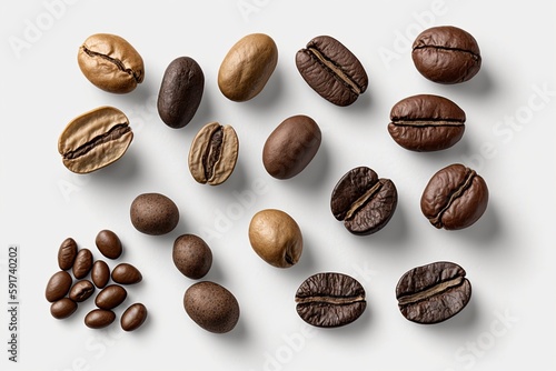 various coffee beans showcasing different colors, shapes, and sizes. Generative AI