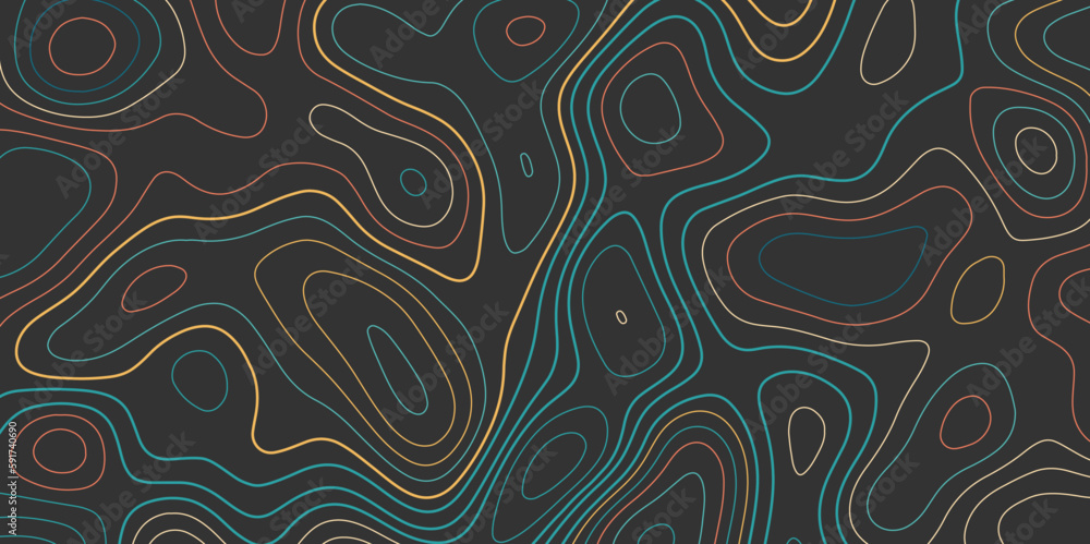 Colorful contour lines abstract pattern with waves - obrazy, fototapety, plakaty 