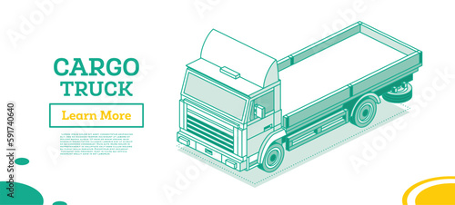 Isometric Flatbed Cargo Truck. Commercial Transport. Logistics. Outline Object. Car for Carriage of Goods. Front View.