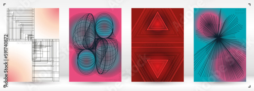 Minimal Minimal Geometric Vector Poster Design with Lines and Gradient Colorful Circles. Collection of Abstract Backgrounds for Covers, Flyers, Templates, Booklets, Cards, Brochures, Branding, etc.