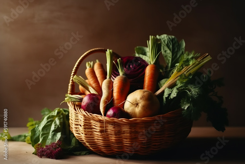 vegetables in basket for spring holiday - Generative AI
