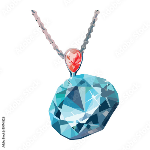Shiny gold necklace with blue gemstone drop