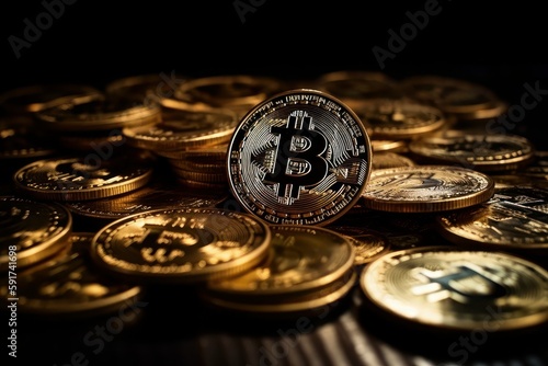 Crypto currency golden bitcoin background, Financial investment concept. Generative Ai photo