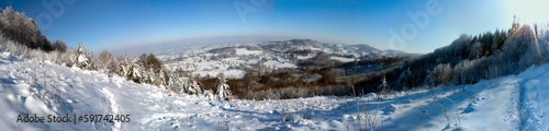 Panoramique 180° du MAUPUY - Vue sur Guéret - Lac de Courtille - sous une neige Record en 2007 © Kikomermoz