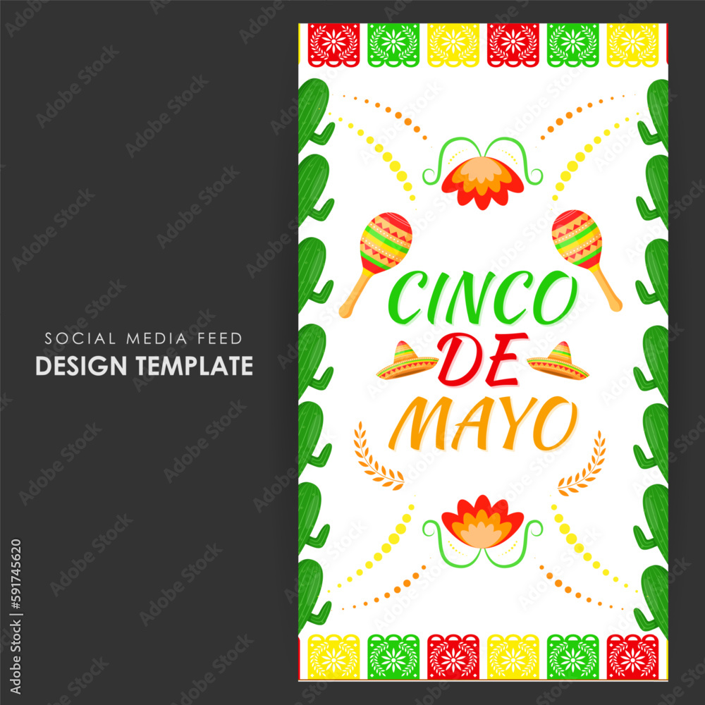 Vector illustration of Cinco de Mayo social media story feed mockup template