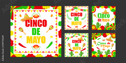 Vector illustration of Cinco de Mayo social media story feed set mockup template