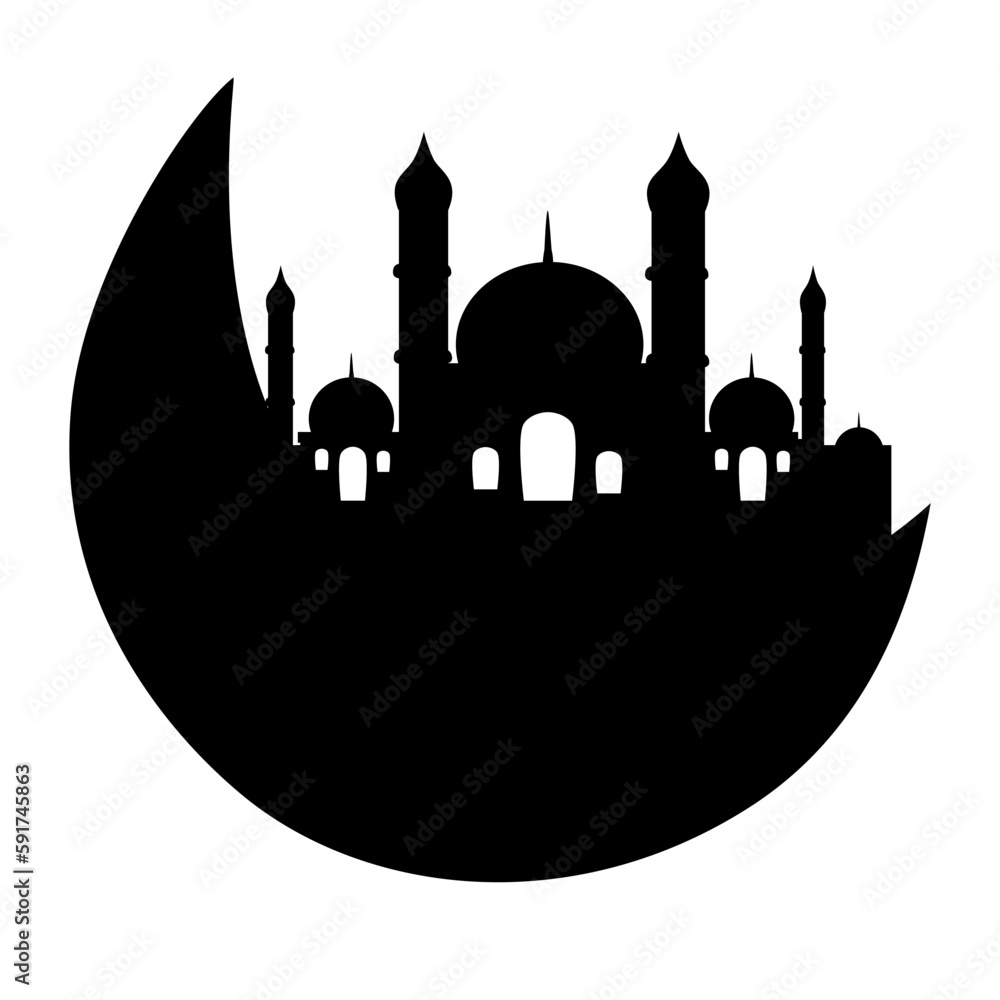 Crescent Moon and Mosque Islamic Decoration