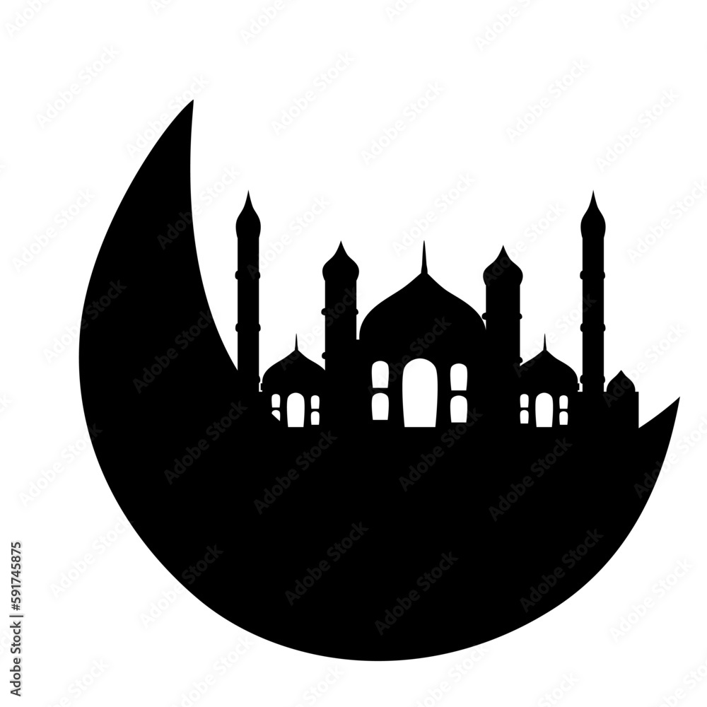 Crescent Moon and Mosque Islamic Decoration
