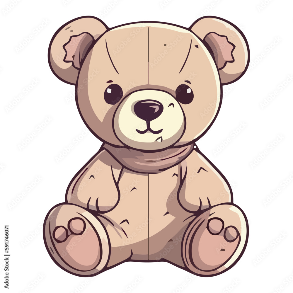 Fototapeta premium Cute puppy sitting with teddy bear toy