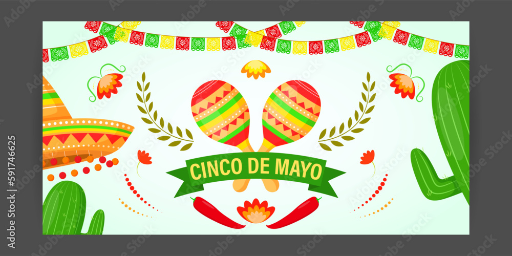 Vector illustration of Cinco de Mayo greeting, social media feed design cover banner post flyer poster background