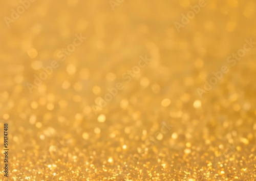 Yellow bokeh blur background. Golden sparkles closeup defocus surface.