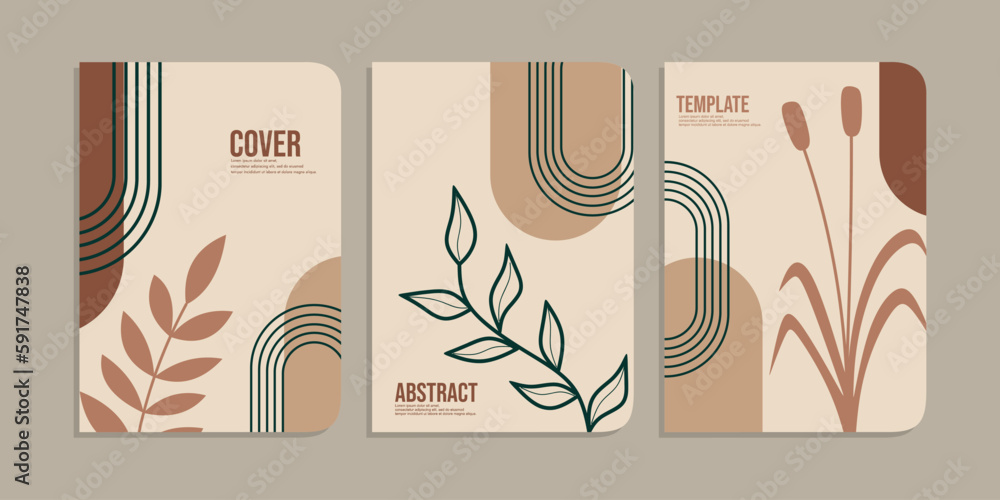 boho book cover set.botanical abstract style and floral design. For notebooks, planners, brochures, books, catalogs, cards, invitations etc. Vector illustration.